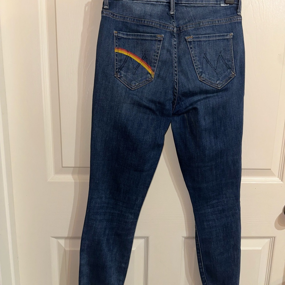 Mother High waisted looker ankle fray Jeans not rough enough 25 rainbow pocket